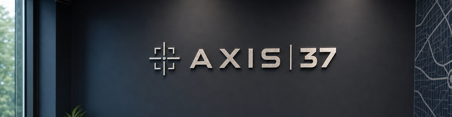 The Axis37 office wall sign